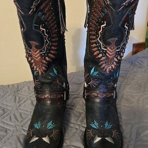 Corral Women's Black Eagle Overlay & Harness Biker Boots